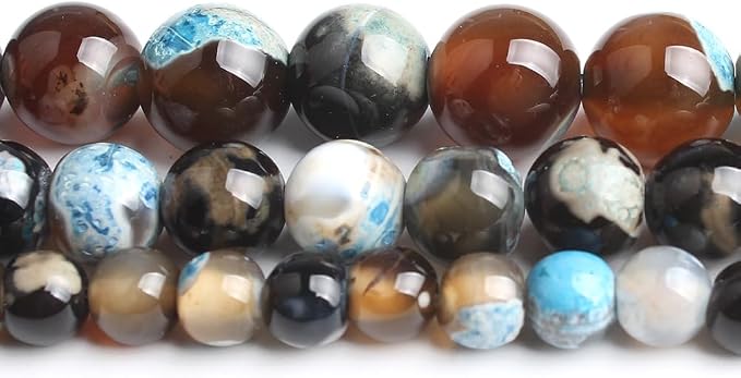 45pcs Round Loose Blue&Coffee Fire Agate Beads - Image 8