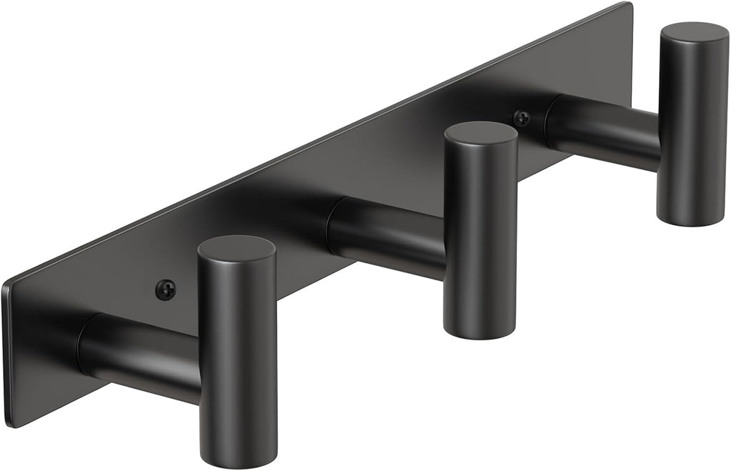 PMMASTO Coat Rack Wall Mounted, 3 "T Shaped Wall Hooks for Hanging, Heavy Duty Stainless Steel Coat Hook Rail for Hat Towel Robes in Bathroom Kitchen Mudroom Entryway (Black, 1PC)