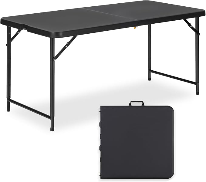 4ft Folding Table with Adjustable Height, 3-Level Foldable Table with HDPE Top by GlowitLian