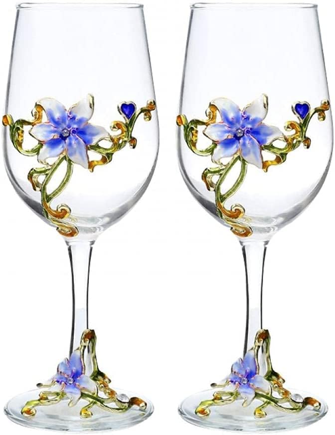 Simcat Handmade Painted Enamel Flower Glass Wine Glasses Transparent Refined by Simcat