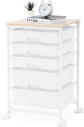 SYKIARIOL Utility Cart with 5 Drawers, Storage Drawer Cart with Wooden Tabletop by SYKIARIOL