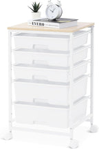 SYKIARIOL Utility Cart with 5 Drawers, Storage Drawer Cart with Wooden Tabletop by SYKIARIOL