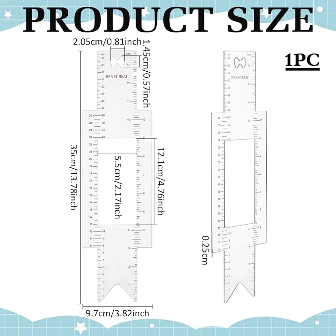 BENECREAT Cheer Bow Template Ruler, 13.8x3.8inch Large Acrylic Template Rulers - Image 2