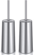 Toilet Brush and Holder, 2 Pack Toilet Brush with 304 Stainless Steel Long Handle, Toilet Bowl Brush for Bathroom Toilet-Ergonomic, Elegant,Durable (Silver)