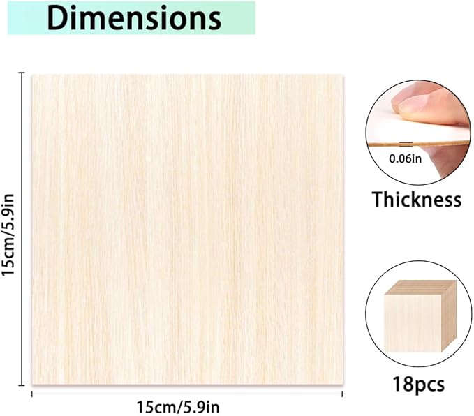DIYDEC 18 Pack Basswood Sheets 6X 6 x 1/16 Inch Thin Plywood Sheets Unfinished - Image 2