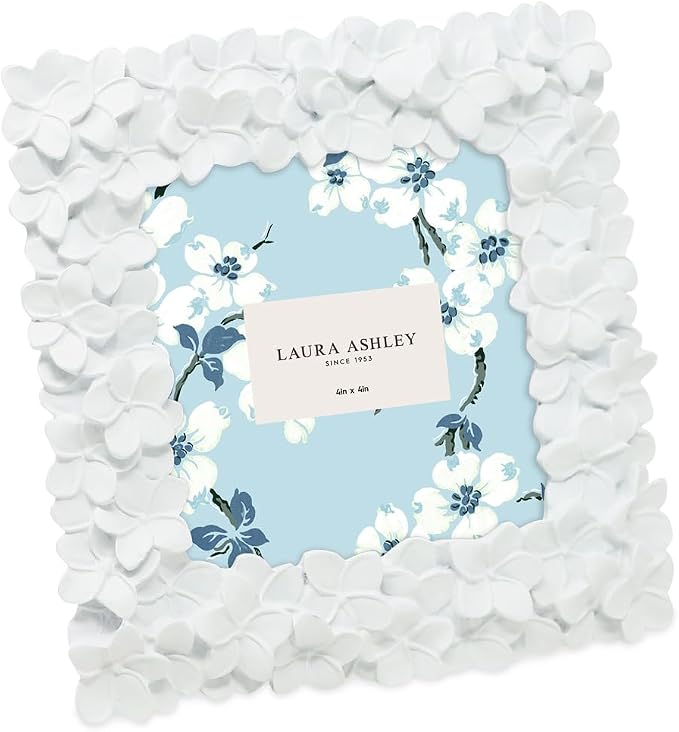 Laura Ashley 4x4 White Flower Textured Hand-Crafted Resin Picture Frame w/Easel by Unknown