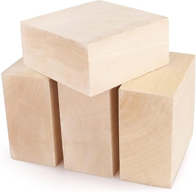SHUESS 4 PCS Basswood Carving Blocks 4 X 4 X 2 inch Basswood by SHUESS