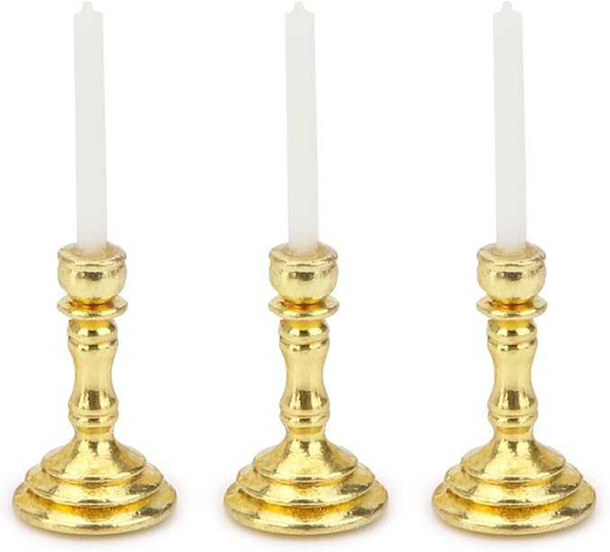Dollhouse Miniature Candlesticks 3 PCS Candle Holder Set 1/12 Scale Vintage - Image 6