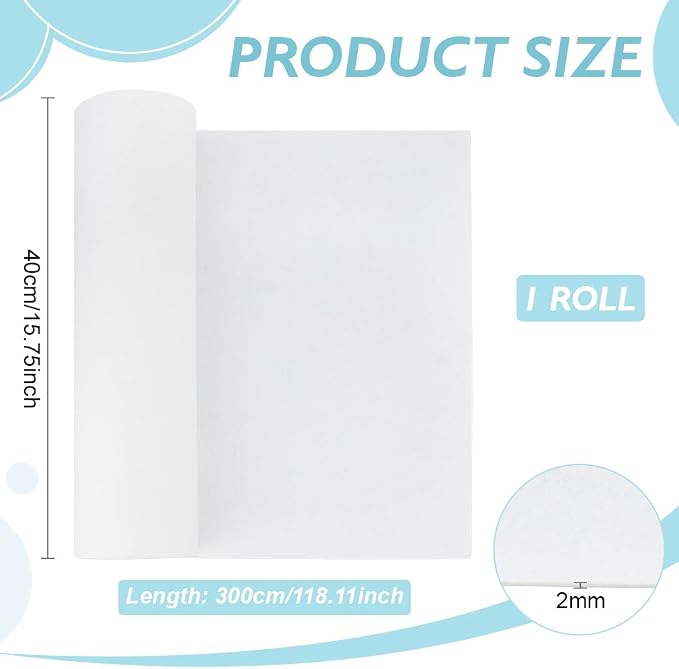 BENECREAT 118x15.7inch Felt Roll, Floral White Craft Felt Fabric, 2mm Thick - Image 2