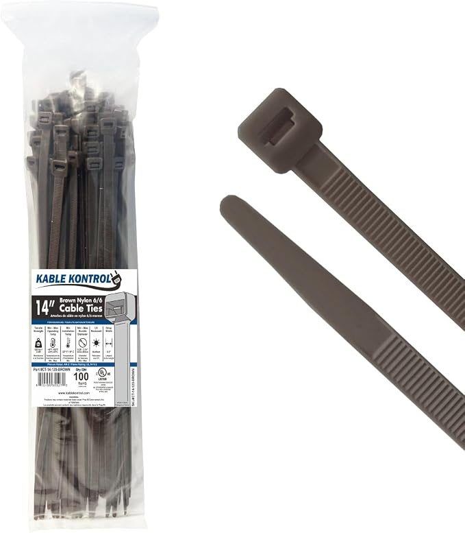 Kable Kontrol Brown Zip Ties 14 Inch 100 Pcs, 120 Lbs Tensile Strength by KABLEKONTROL%C2%AE