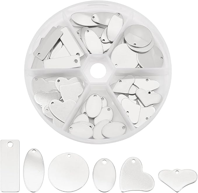 PH PandaHall 304 Stainless Steel Stamping Charms 60pcs 6 Style Blank Tags | by PHPandaHall