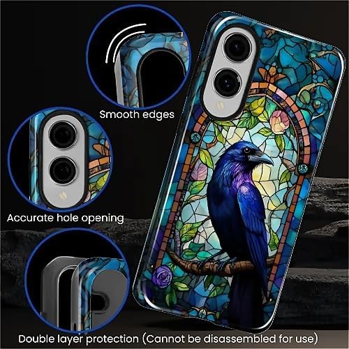 for Samsung Galaxy S25 Edge Case, Crow Faux Stained Glass Pattern Glossy 2 in 1 - Image 5