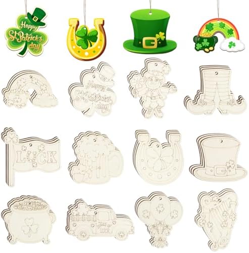36PCS Wooden St. Patrick's Day Ornaments to Paint Shamrock Cutout Decorations by Sophena