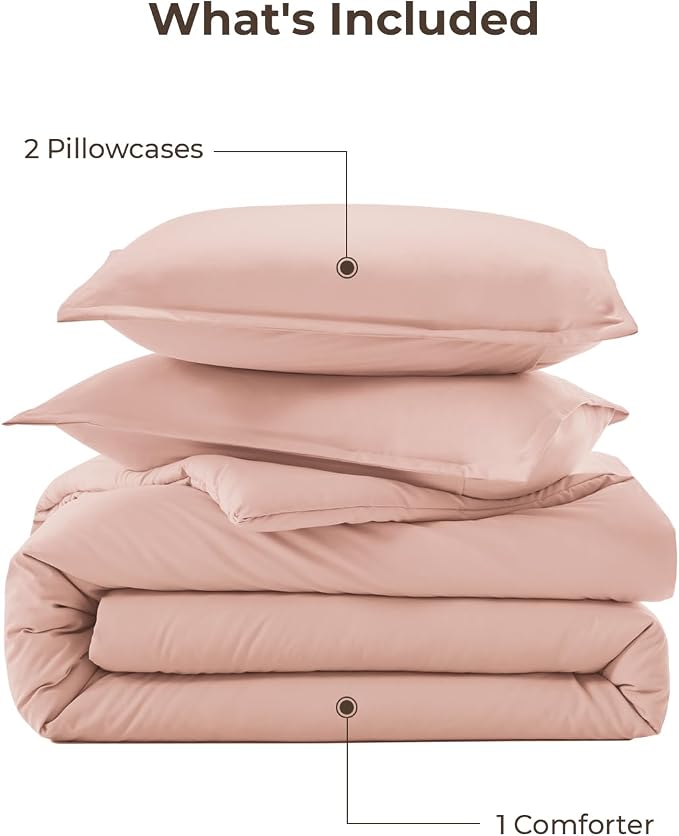 Litanika Pink Queen Size Comforter Set, 3 Pieces Blush Plain Bedding Comforter - Image 7