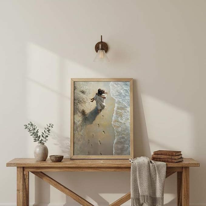 Framed Jesus Holding Woman Canvas Print.Footprints in The Sand Wall Art.Wood - Image 9
