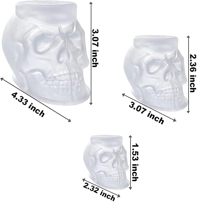 RESINWORLD Set of Large + Medium + Small 3D Skull Resin Molds, Flexible Clear - Image 2