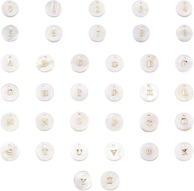 Beadthoven 92pcs Natural Freshwater Shell Letter Full A~Z Charms Gold Blocking - Image 2