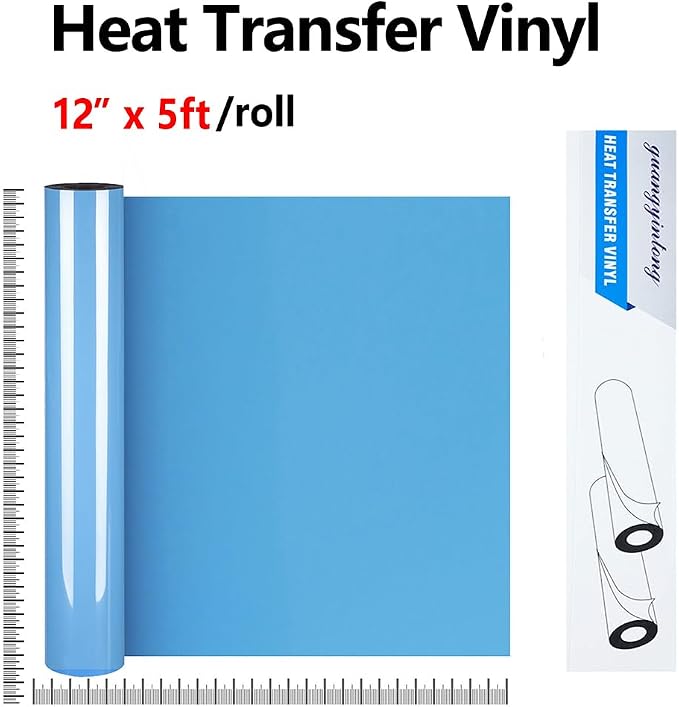 guangyintong Sky Blue Heat Transfer Vinyl HTV Rolls, Glossy Surface HTV Vinyl - Image 2