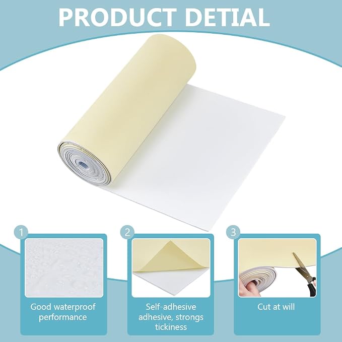 BENECREAT 118x11.8 Inch White Self Adhesive EVA Foam Roll, 3mm Thick Adhesive - Image 4