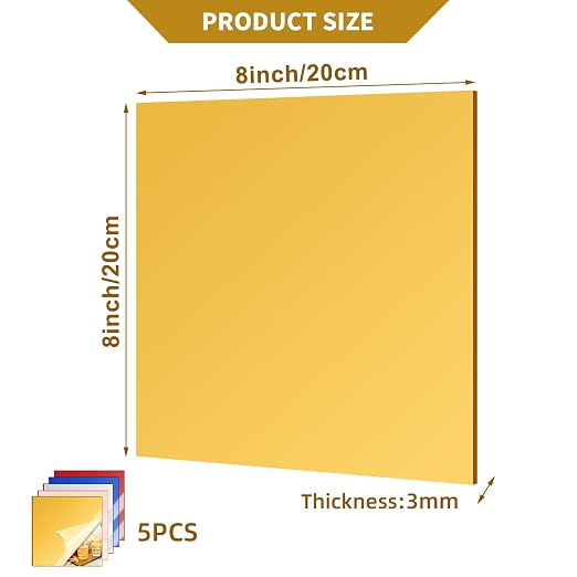 5 Pcs 8 x8 Inch Colorful Acrylic Mirror Sheet, 1/8 Inch Thick Opaque Glossy - Image 3