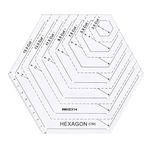 1 Pcs Transparent Quilting Templates Ruler Hexagon Shape Templates Craft Ruler by Unknown