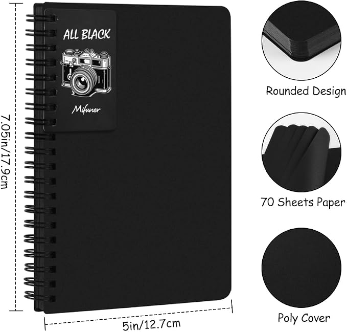 5x7in Black Paper Mixed Media Sketchbook, 110gsm Spiral Bound Art Journal - Image 2
