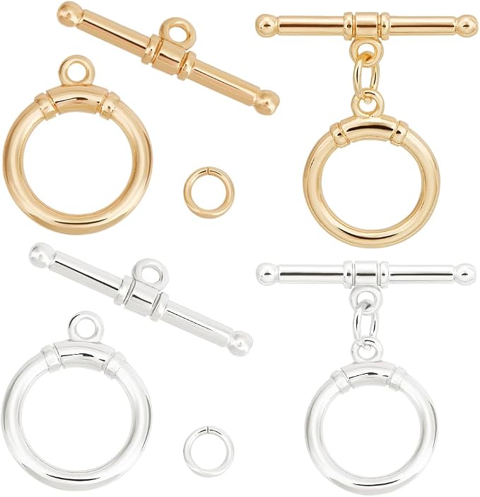 Beebeecraft 1 Box 10Pcs Toggle Clasps T-Bar Closure Clasps Real 18K Gold and by Beebeecraft