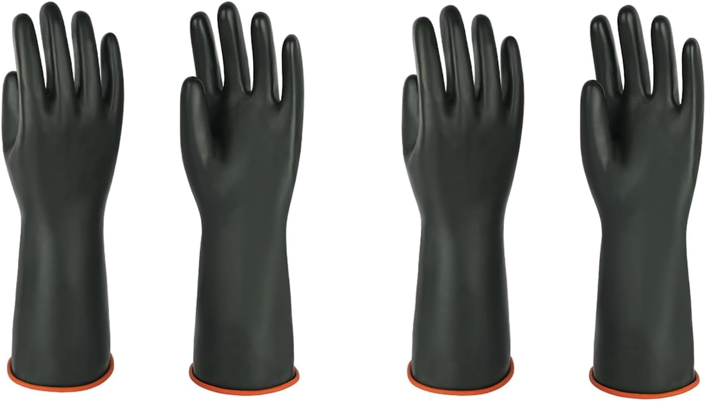 Heavy-Duty Latex Chemical Resistant Gloves - Reusable Long Rubber Dishwashing Gloves with Forearm Protection for Men - Waterproof, Industrial Safety Gear, Acid & Alkali Resistant, Oil-Proof,14“，2 Pair