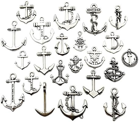 iloveDIYbeads 100g Craft Supplies Antique Silver Ship Wheel Anchor Charms - Image 2