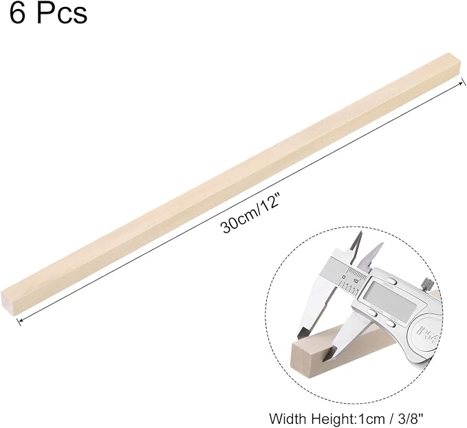 MECCANIXITY 6pcs Wood Sticks, 3/8"x 3/8" x 12" Rectangle Wooden Cube Wood - Image 2