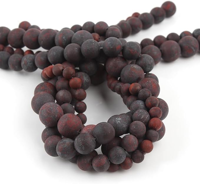 48pcs Natural Matte Red Flower Gemstone Beads，8mm Frosted Round Loose Stone - Image 7