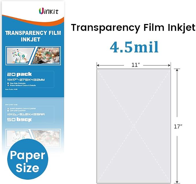 Uinkit 11x17 Transparency Film Inkjet Dye Inks 20 Sheets OHP Overhead Projector - Image 2