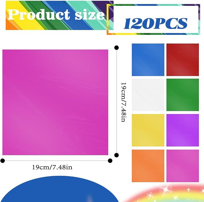 Cellophane Wrap, 8 Multi-Colors Colored Cellophane, 7.5x7.5 Inch Transparent - Image 2
