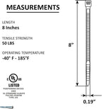 Kable Kontrol Gray Zip Ties 8 Inch 10, 50 Lbs Tensile Strength, Bulk Pack - Image 2