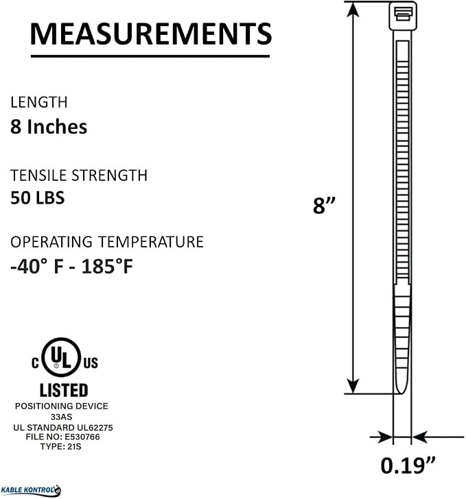 Kable Kontrol Gray Zip Ties 8 Inch 10, 50 Lbs Tensile Strength, Bulk Pack - Image 2