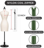 12 Inch Army Green Nylon Coil Zipper | Closed-End Non-Separating Zipper - Image 2