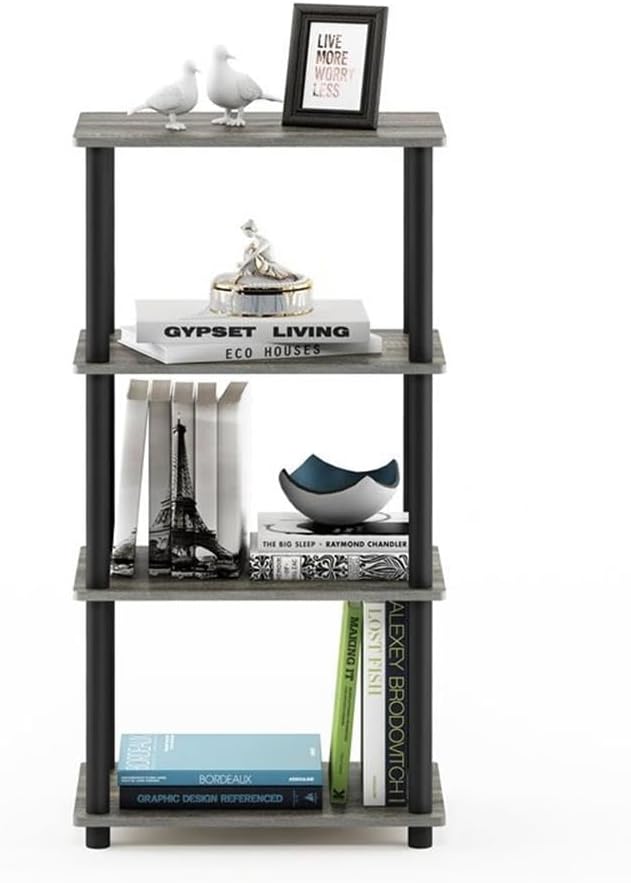 Furinno Turn-N-Tube No Tool 4-Tier Storage Shelf, French Oak Grey/Black - Image 6