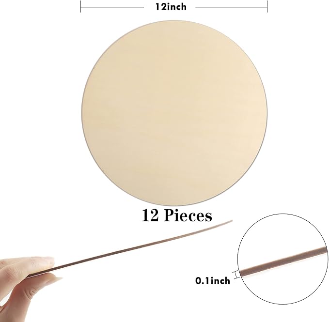 12Pcs 12 Inch Wood Circles for Crafts, Unfinished Blank Wooden Rounds Slice - Image 2