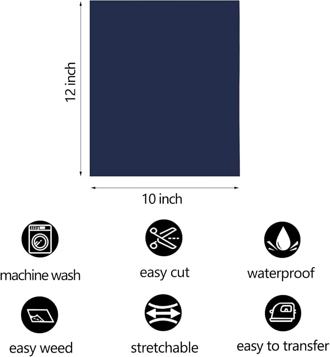 FUNKAKA Navy Blue HTV Heat Transfer Vinyl Bundle, 10 Sheets Sticky HTV Vinyl - Image 2