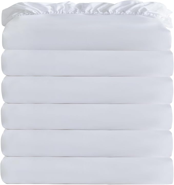 White Bulk Twin Fitted Sheet Only Deep Pocket 6 Pack, Quick Sort Bottom Bed by Culve