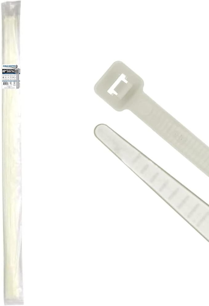 Kable Kontrol Heavy Duty Cable Zip Ties 50 Pcs 60 Inch, Natural White, 175 Lbs by KABLEKONTROL%C2%AE