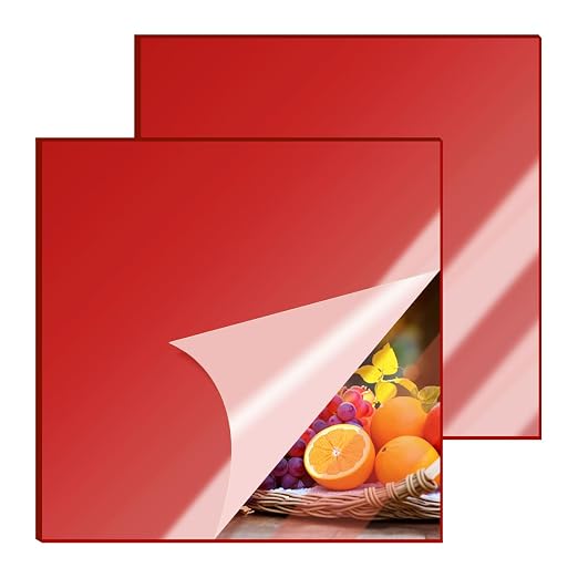 2 Pcs 12 x12 Inch Red Acrylic Mirror Sheet, 1/8 Inch Thick Opaque Glossy Mirror by CEUQIESO