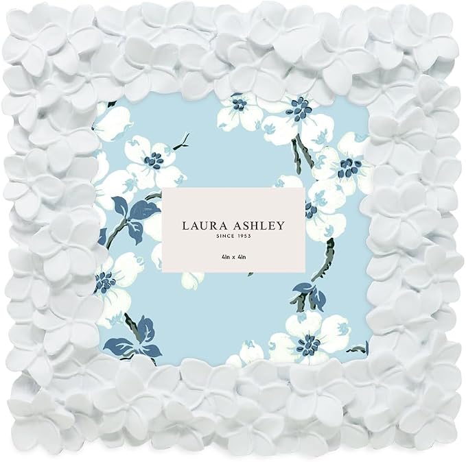 Laura Ashley 4x4 White Flower Textured Hand-Crafted Resin Picture Frame w/Easel - Image 2