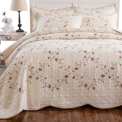Quilt Set Floral Leaves 3D Embroidery Pattern 3 PCS Cotton Reversible Quilted - Image 7