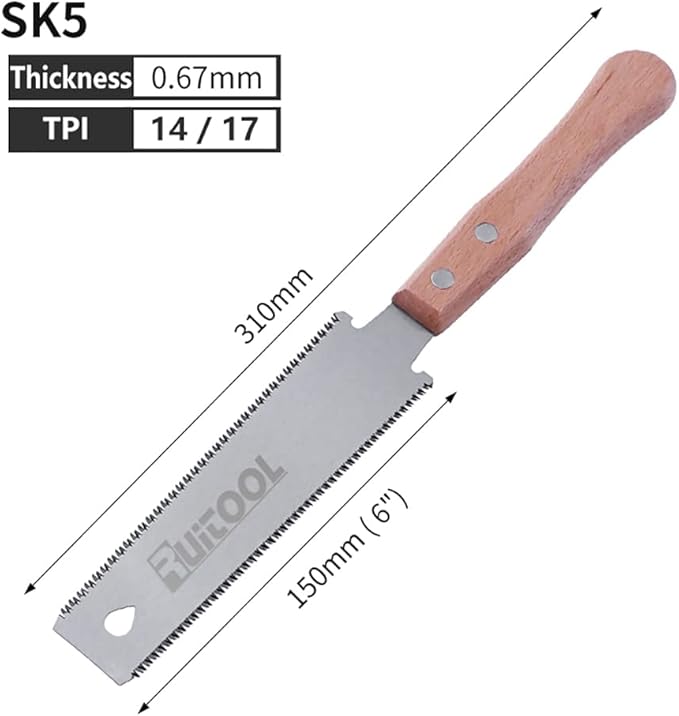 RUITOOL Japanese Hand Saw 6 Inch Double Edge Sided Pull Saw Ryoba SK5 Flexible - Image 3