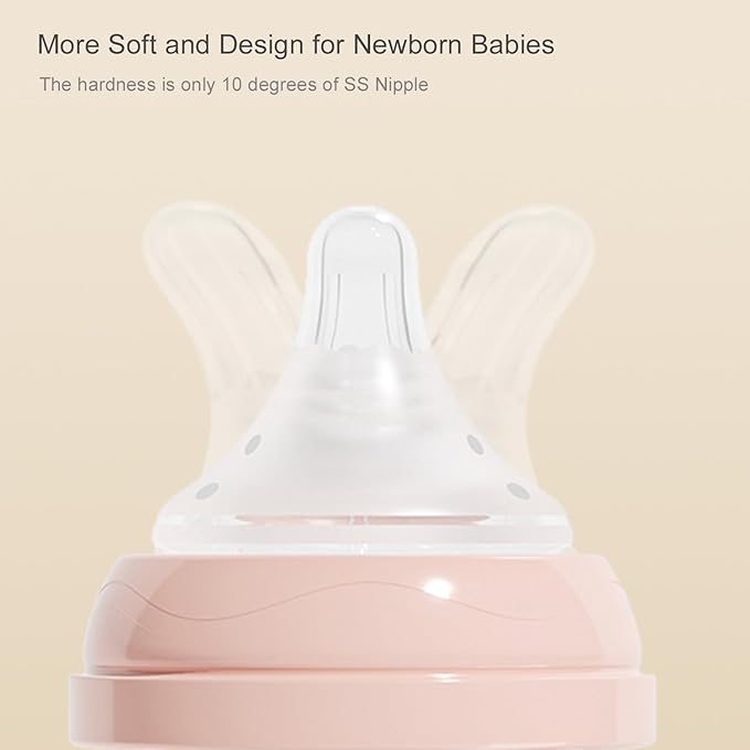 Gulicola Natural Small Glass Baby Bottle 3 oz, Very Slow Flow Nipple, 1 pk - Pink
