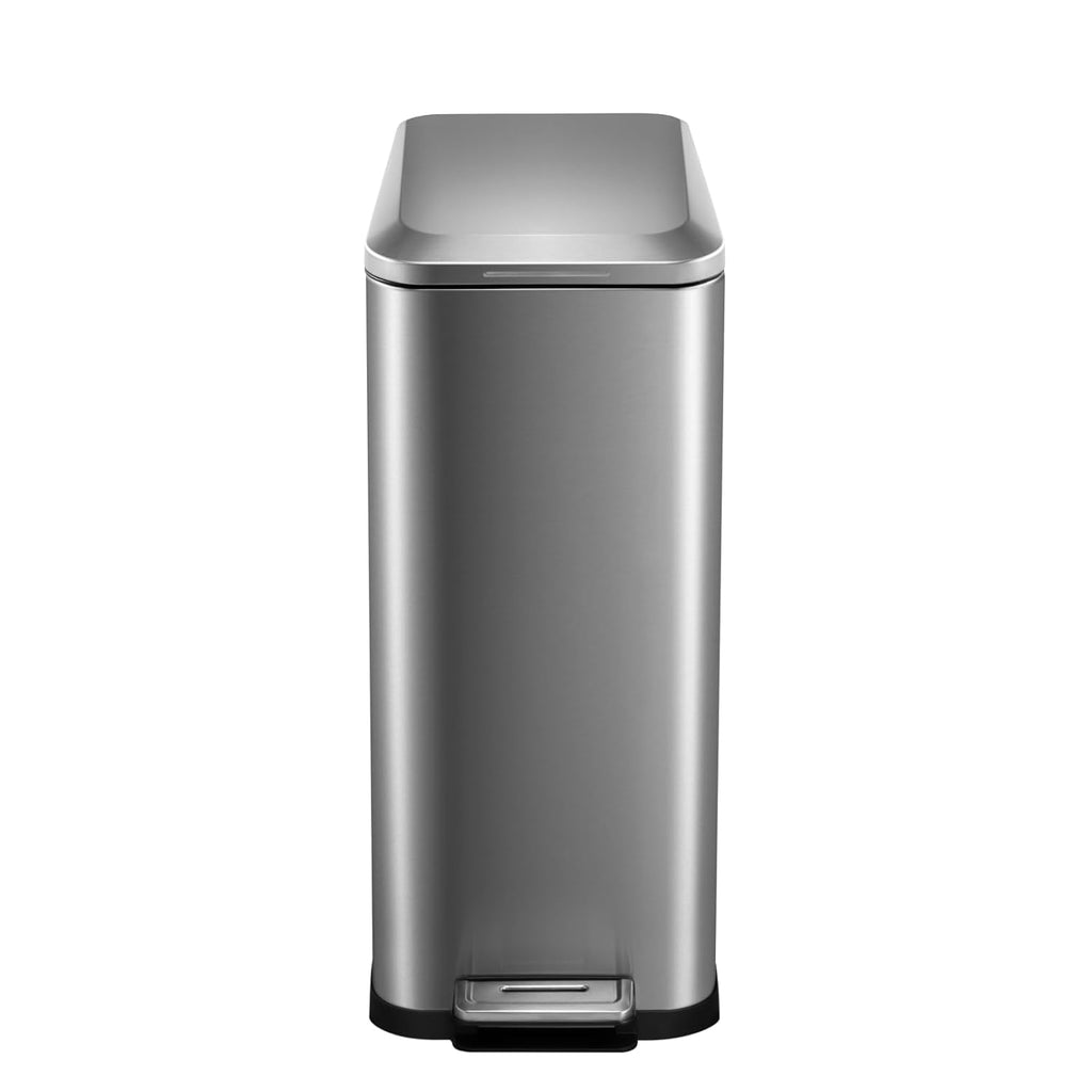 13.2 Gallon / 50L Kitchen Trash Can, Slim Stainless Steel Garbage Can with Removable Inner Bucket, Fingerprint-Proof Step Rubbish Bin with Soft-Close Lid for Narrow Space, Silver