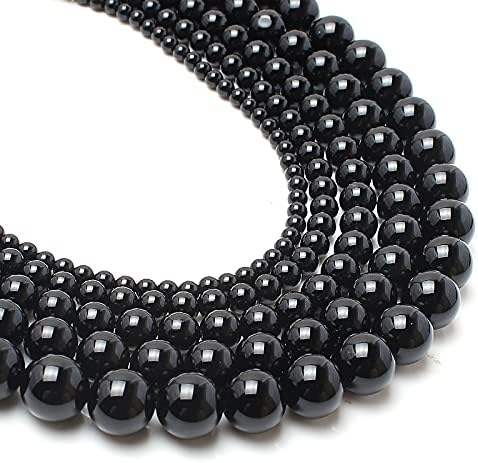 35pcs Round Loose Polish Black Agate Beads by Yochus