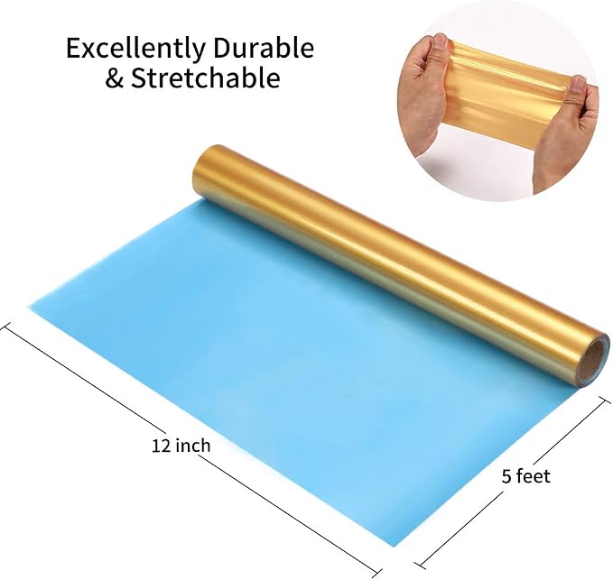 Gold Htv Vinyl Gold Iron Heat Transfer Vinyl Rolls HTV 12inch x 5feet Iron On - Image 2