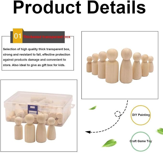 50 Pack Unfinished Wooden Peg Dolls & Figures - Image 3